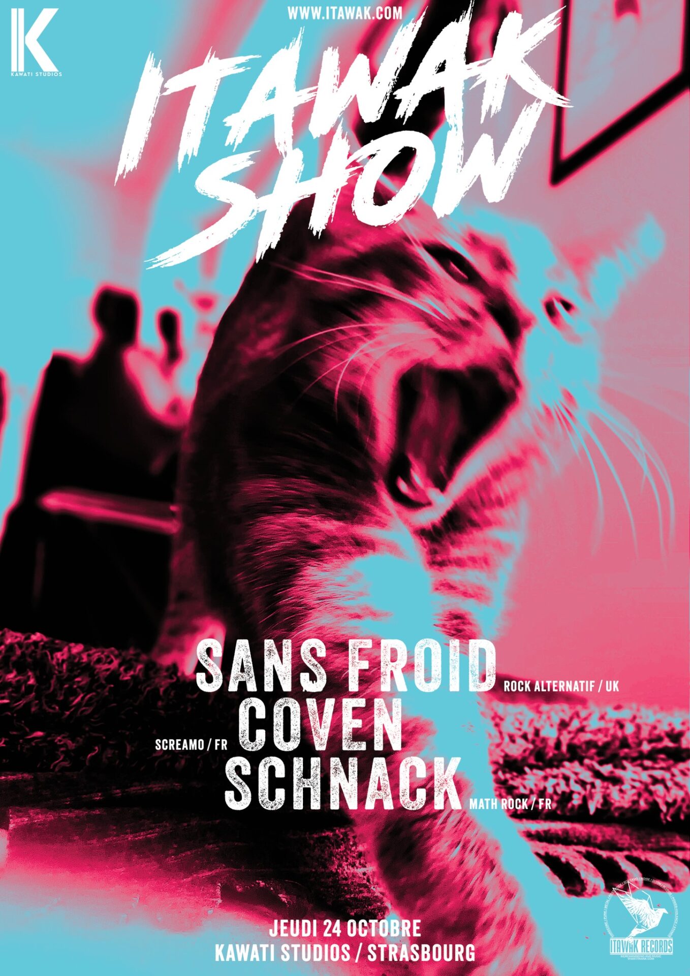 affiche de l'itawak show du 24 octobre 2024. Programmation : Coven, Grand froid et Schnack